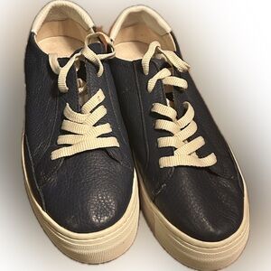 Soludos Navy Leather Sneakers with Cream Laces